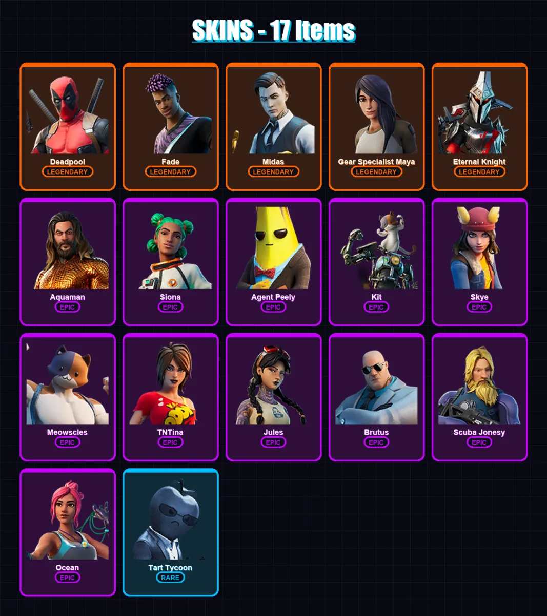 [PC/XBOX] | Deadpool | Fade | Midas | Gear Specialist Maya | Eternal Knight | 17 skin | 25 pickaxe | 34 emote | 32 glider | Lv443