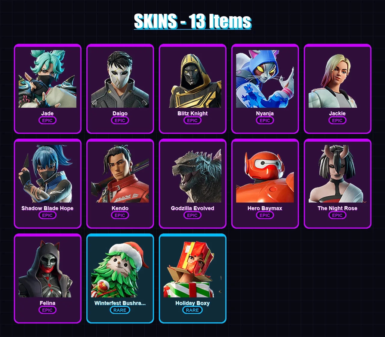[PC/XBOX/PSN] | Jade | Daigo | Blitz Knight | Nyanja | Jackie | 13 skin | 59 pickaxe | 28 emote | 43 glider | Lv724
