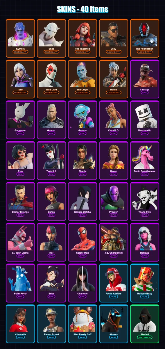 [SWITCH/XBOX/PSN/PC] | Kymera | Snap | The Imagined | Joey | The Foundation | 40 skin | 51 pickaxe | 35 emote | 42 glider | Lv622