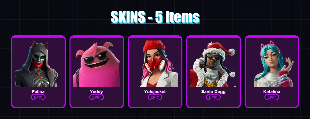 [PC/PSN] | Felina | Yeddy | Yulejacket | Santa Dogg | Katalina | 5 skin | 16 pickaxe | 8 emote | 14 glider | Lv203