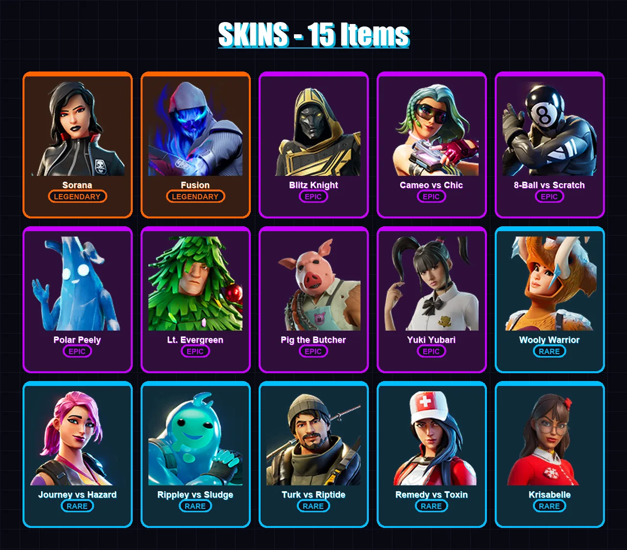 [PC/XBOX/PSN] | Sorana | Fusion | Blitz Knight | Cameo vs Chic | 8-Ball vs Scratch | 15 skin | 43 pickaxe | 33 emote | 31 glider | Lv867 — Fortnite account