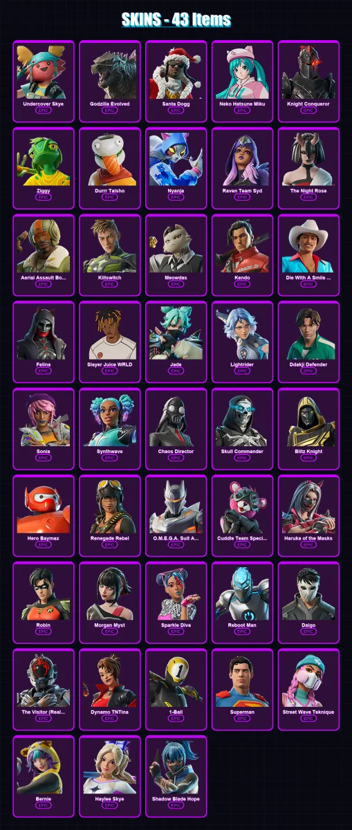 [PC/XBOX/PSN] | Undercover Skye | Godzilla Evolved | Santa Dogg | 43 skin | Lv727