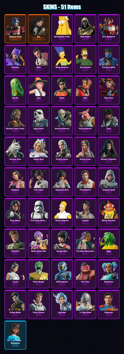 [PC/XBOX/PSN] | Optimus Prime | Era | Springfielder Peely | Blitz Knight | Dino Megazord | 51 skin | 84 pickaxe | 54 emote | 65 glider | Lv967 — Fortnite account