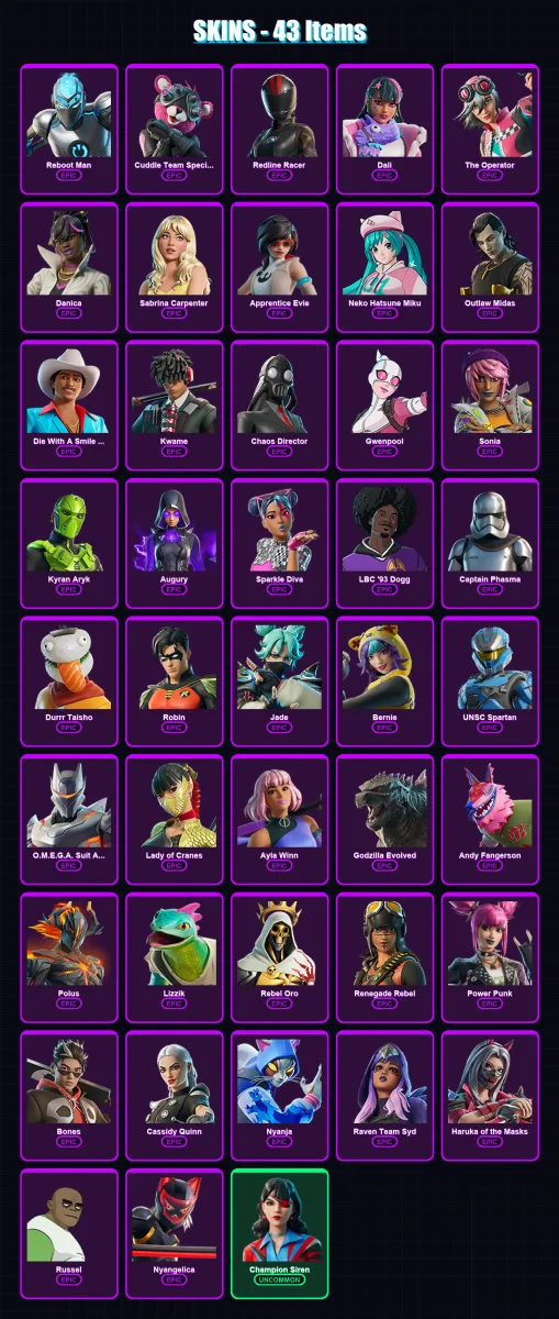 [PC/XBOX] | Reboot Man | Cuddle Team Specialist | Redline Racer | Dali | The Operator | 43 skin | 34 pickaxe | 14 emote | 13 glider | Lv77