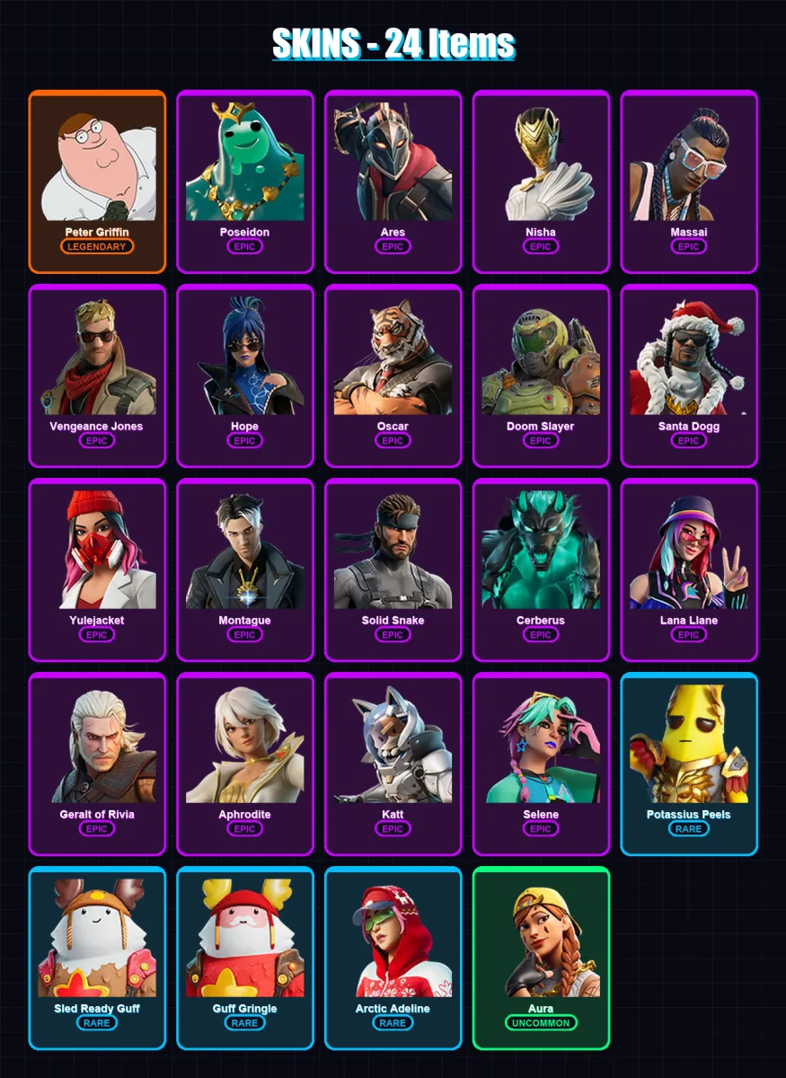 [PC/XBOX/PSN] | Peter Griffin | Poseidon | Ares | Nisha | Massai | 24 skin | 42 pickaxe | 32 emote | 38 glider | Lv474