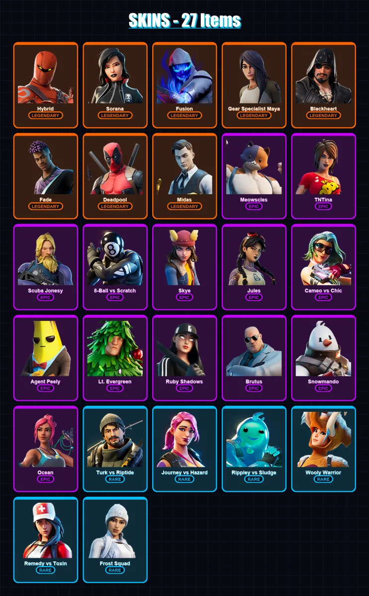 [PC/XBOX/PSN] | Hybrid | Sorana | Fusion | Gear Specialist Maya | Blackheart | 27 skin | 37 pickaxe | 35 emote | 35 glider | Lv753