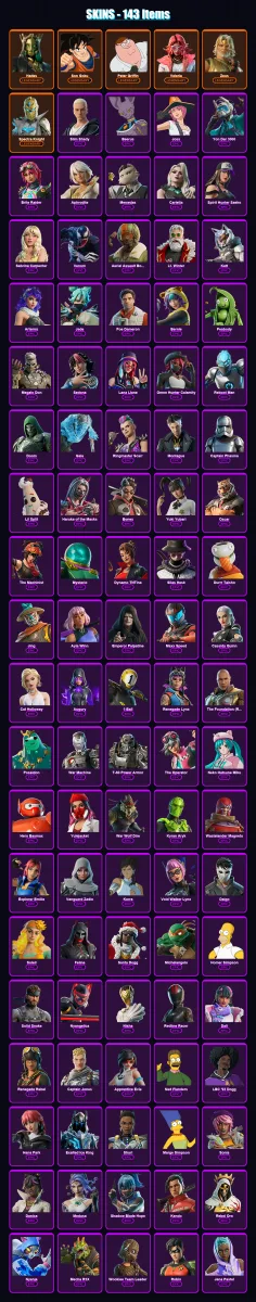 [PC/PSN] | Hades | Son Goku | Peter Griffin | Valeria | Zeus | 143 skin | 163 pickaxe | 105 emote | 92 glider | Lv884