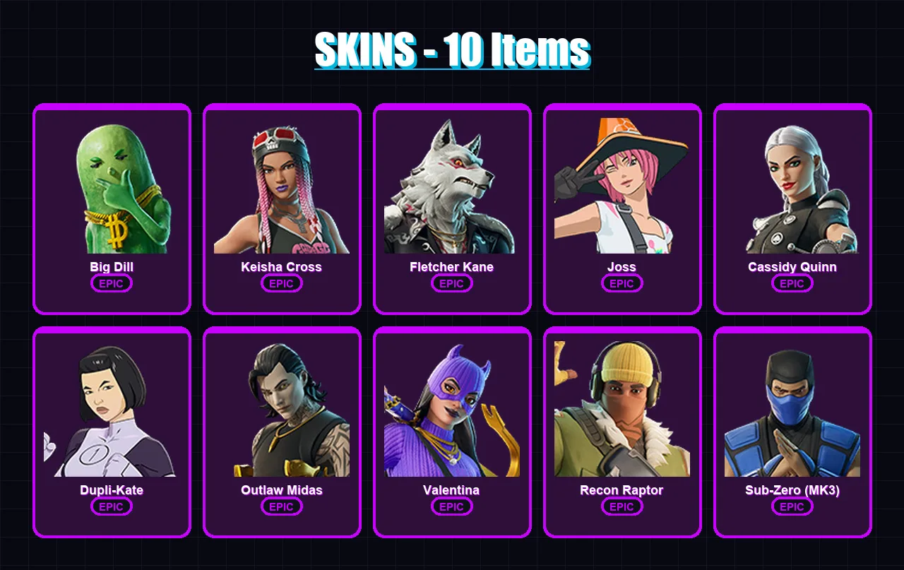 [PC/PSN] | Big Dill | Keisha Cross | Fletcher Kane | Joss | Cassidy Quinn | 10 skin | 36 pickaxe | 19 emote | 23 glider | Lv282