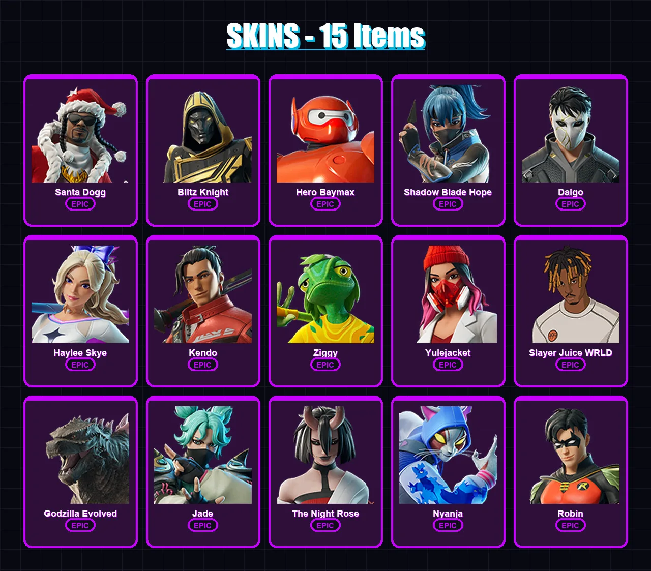 [PC/PSN] | Santa Dogg | Blitz Knight | Hero Baymax | Shadow Blade Hope | Daigo | 15 skin | 51 pickaxe | 27 emote | 36 glider | Lv397