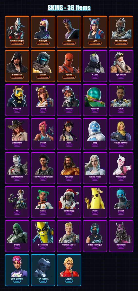 [PS4/PS5/XBOX/PC] | Eternal Knight | Catalyst | Fade | Lynx | The Prisoner | 38 skin | 75 pickaxe | 55 emote | 66 glider | Lv1036 — Fortnite account