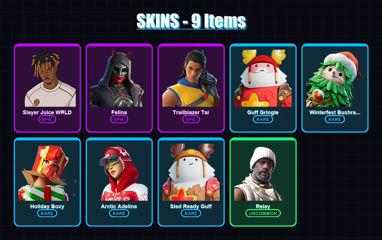 [PS4/PS5/XBOX/PC] | Slayer Juice WRLD | Felina | Trailblazer Tai | 9 skin | Lv551