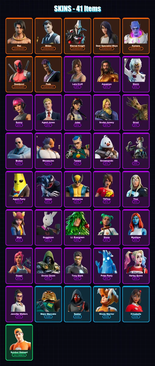 [SWITCH/XBOX/PSN/PC] | Raz | Midas | Eternal Knight | Gear Specialist Maya | Kymera | 41 skin | 54 pickaxe | 48 emote | 51 glider | Lv1064