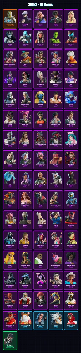 [PC] | Spectra Knight | Satoru Gojo | Ayla Winn | Kwame | Sabrina Carpenter | 81 skin | 72 pickaxe | 16 emote | 27 glider | Lv294