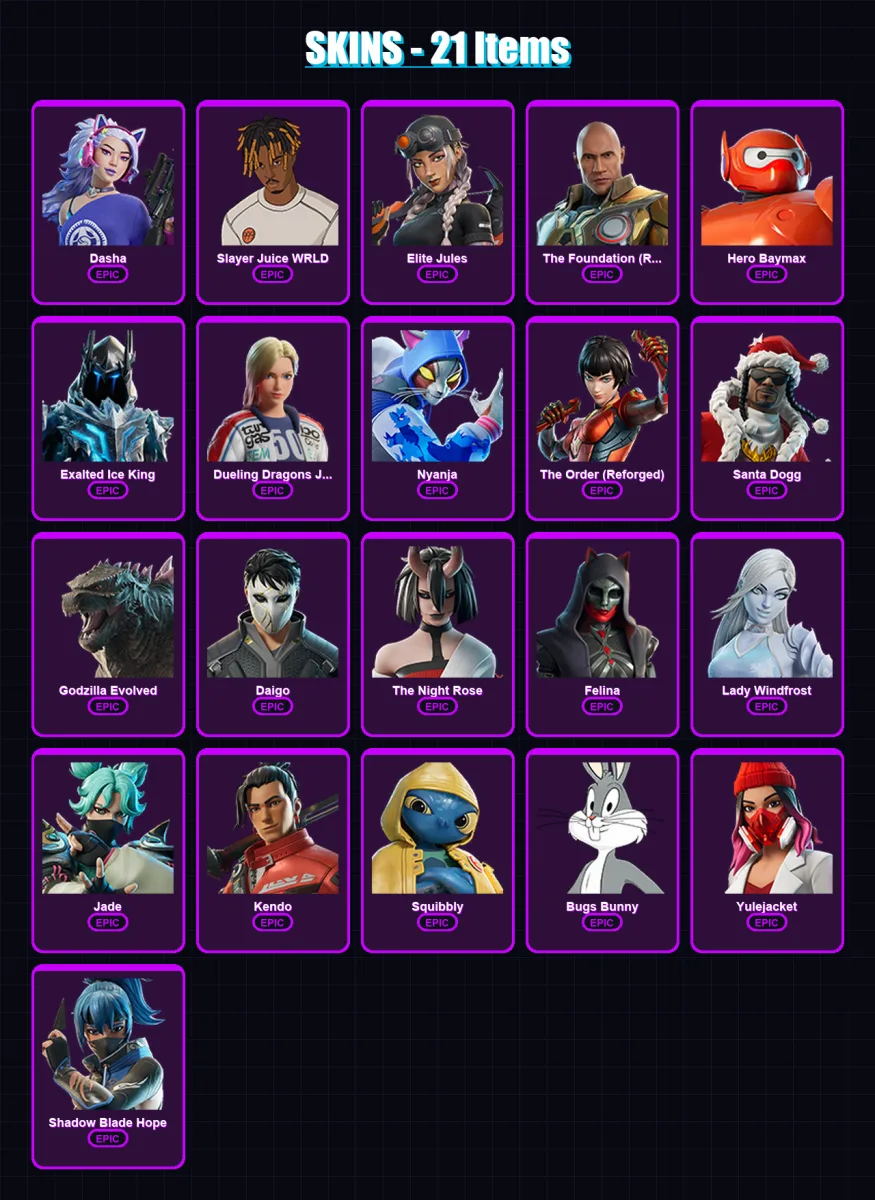 [PC/XBOX/PSN] | Dasha | Slayer Juice WRLD | Elite Jules | 21 skin | Lv869