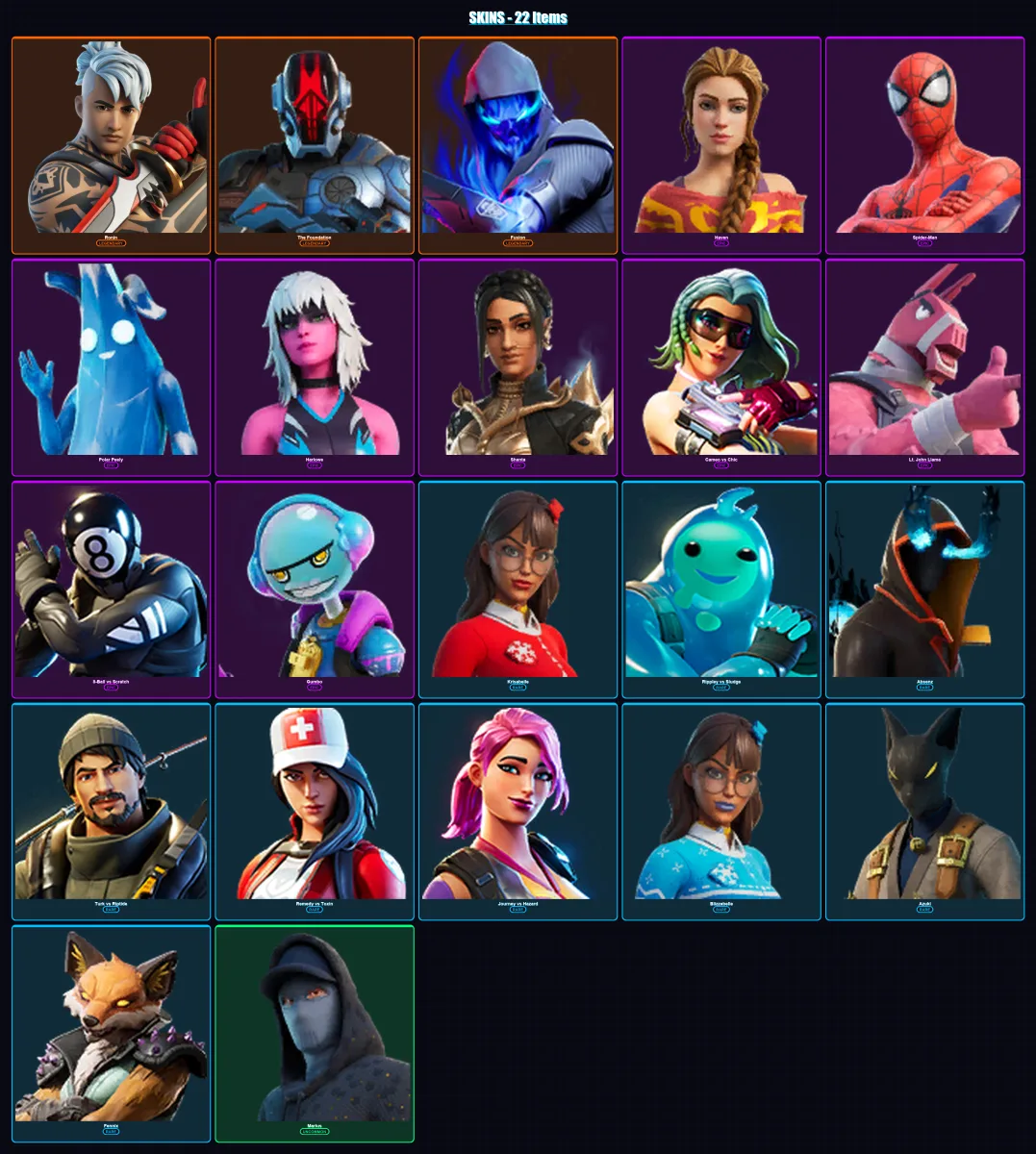 [PC/XBOX/PSN] | Ronin | The Foundation | Fusion | Haven | Spider-Man | 22 skin | 28 pickaxe | 23 emote | 24 glider | Lv420 — Fortnite account