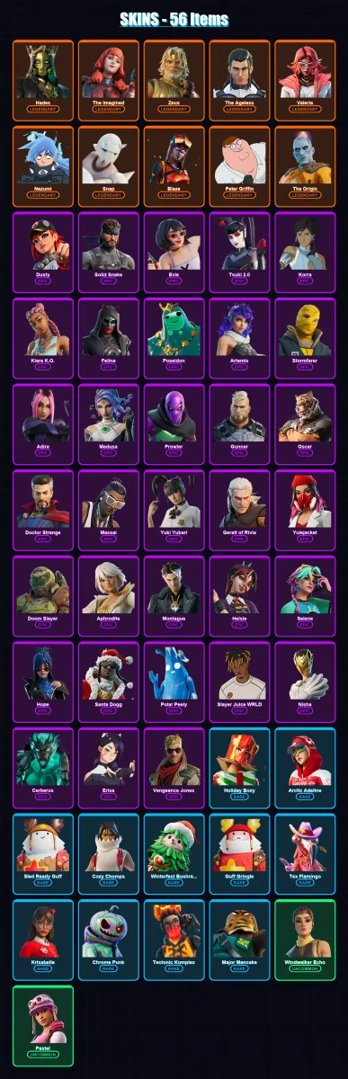 [PC/XBOX/PSN] | Hades | The Imagined | Zeus | The Ageless | Valeria | 56 skin | 103 pickaxe | 60 emote | 87 glider | Lv1241