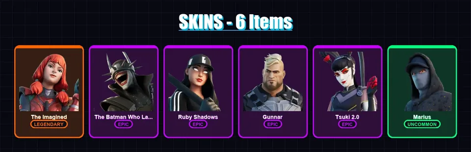 [PC/XBOX/PSN] | The Imagined | The Batman Who Laughs | Ruby Shadows | Gunnar | Tsuki 2.0 | 6 skin | 13 pickaxe | 13 emote | 17 glider | Lv173 — main preview
