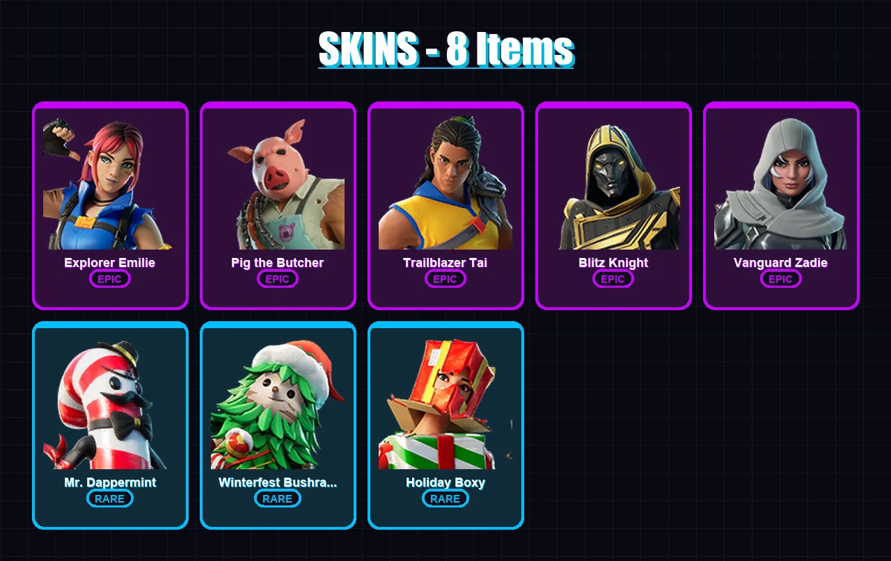 [PC/XBOX/PSN] | Explorer Emilie | Pig the Butcher | Trailblazer Tai | 8 skin | Lv894