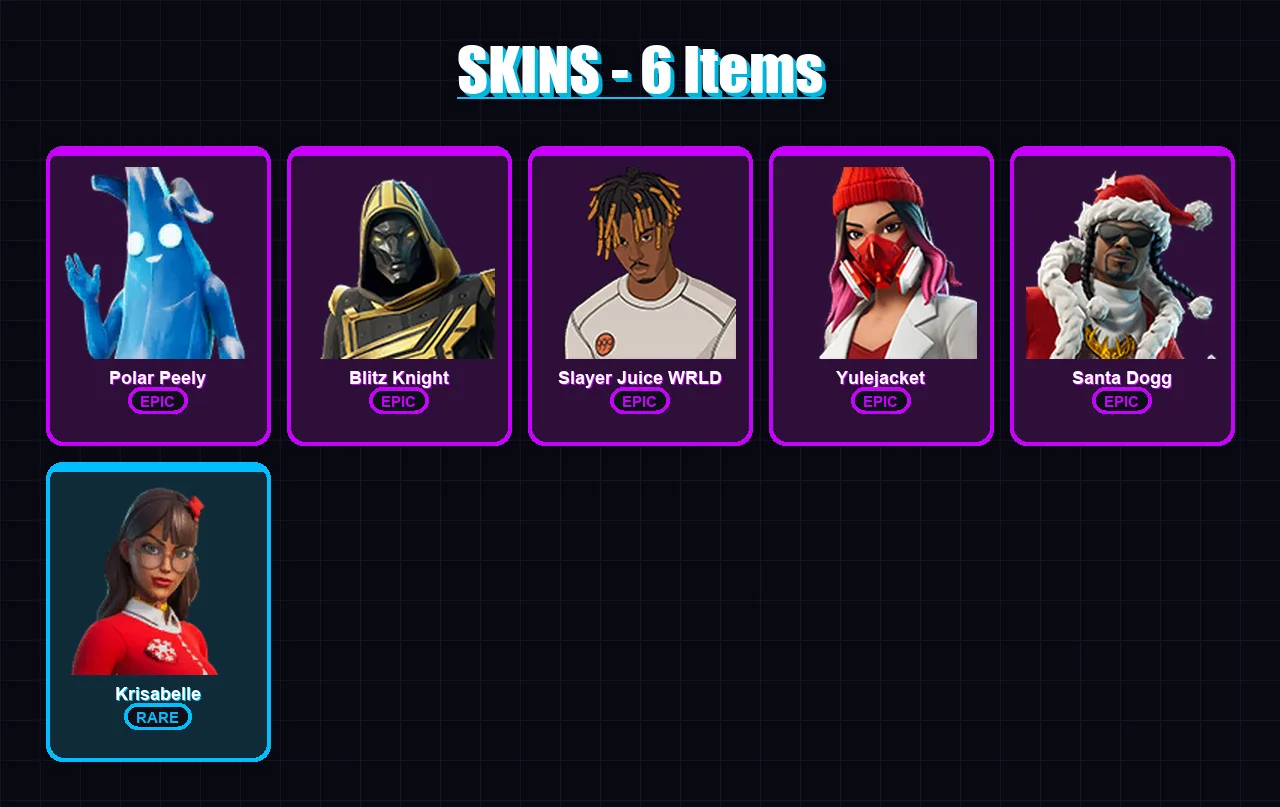 [PS4/PS5/XBOX/PC] | Polar Peely | Blitz Knight | Slayer Juice WRLD | Yulejacket | Santa Dogg | 6 skin | 44 pickaxe | 30 emote | 28 glider | Lv679