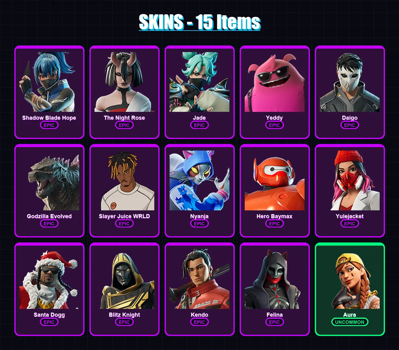 [PC/PSN] | Shadow Blade Hope | The Night Rose | Jade | Yeddy | Daigo | 15 skin | 50 pickaxe | 28 emote | 31 glider | Lv496