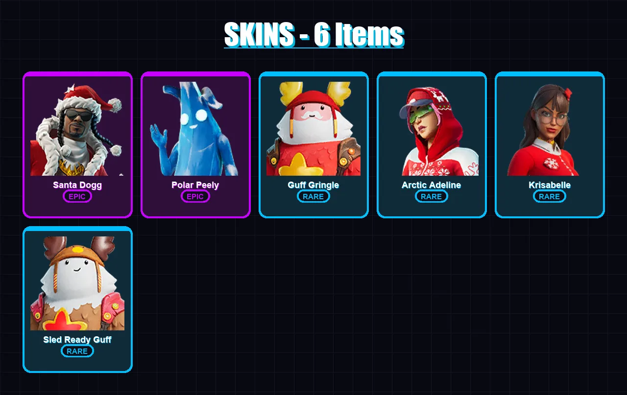 [SWITCH/XBOX/PSN/PC] | Santa Dogg | Polar Peely | Guff Gringle | Arctic Adeline | Krisabelle | 6 skin | 16 pickaxe | 11 emote | 15 glider | Lv172