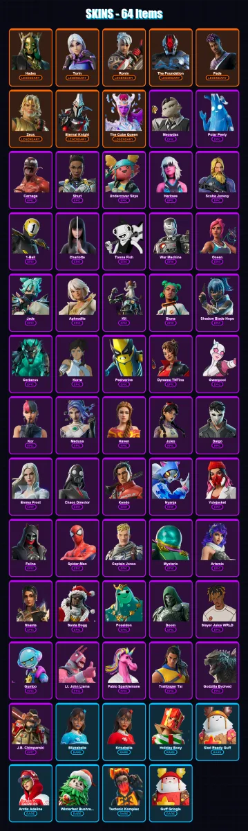 [PC/XBOX/PSN] | Hades | Torin | Ronin | The Foundation | Fade | 64 skin | 108 pickaxe | 75 emote | 81 glider | Lv1340