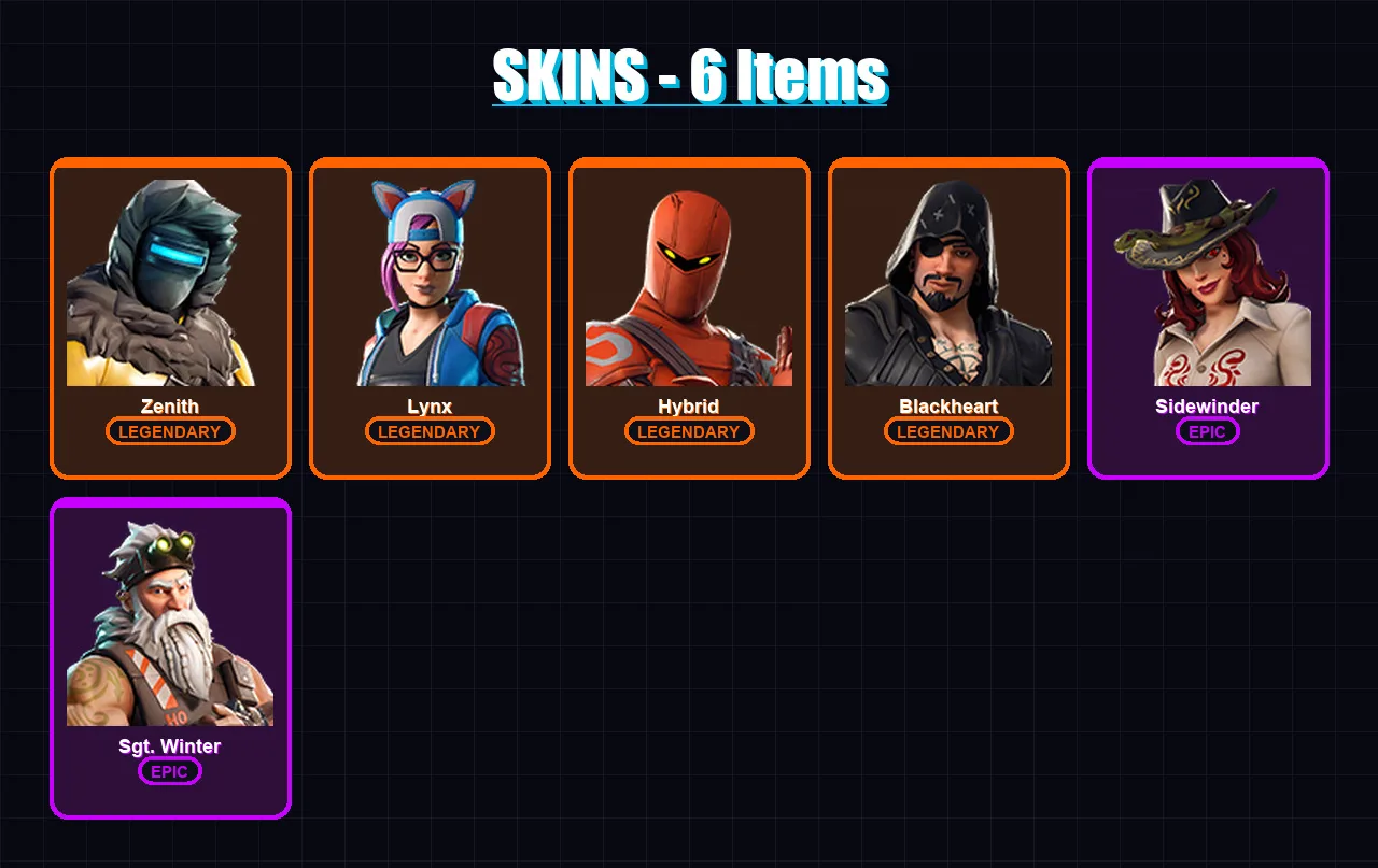 [PC/PSN] | Zenith | Lynx | Hybrid | Blackheart | Sidewinder | 6 skin | 6 pickaxe | 13 emote | 11 glider | Lv122