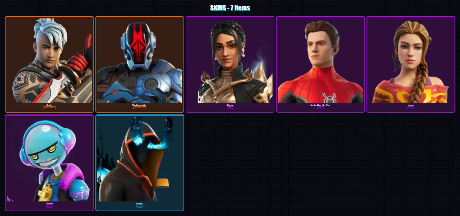 [PC/XBOX/PSN] | Ronin | The Foundation | Shanta | Spider-Man (No Way Home) | Haven | 7 skin | 10 pickaxe | 8 emote | 8 glider | Lv82