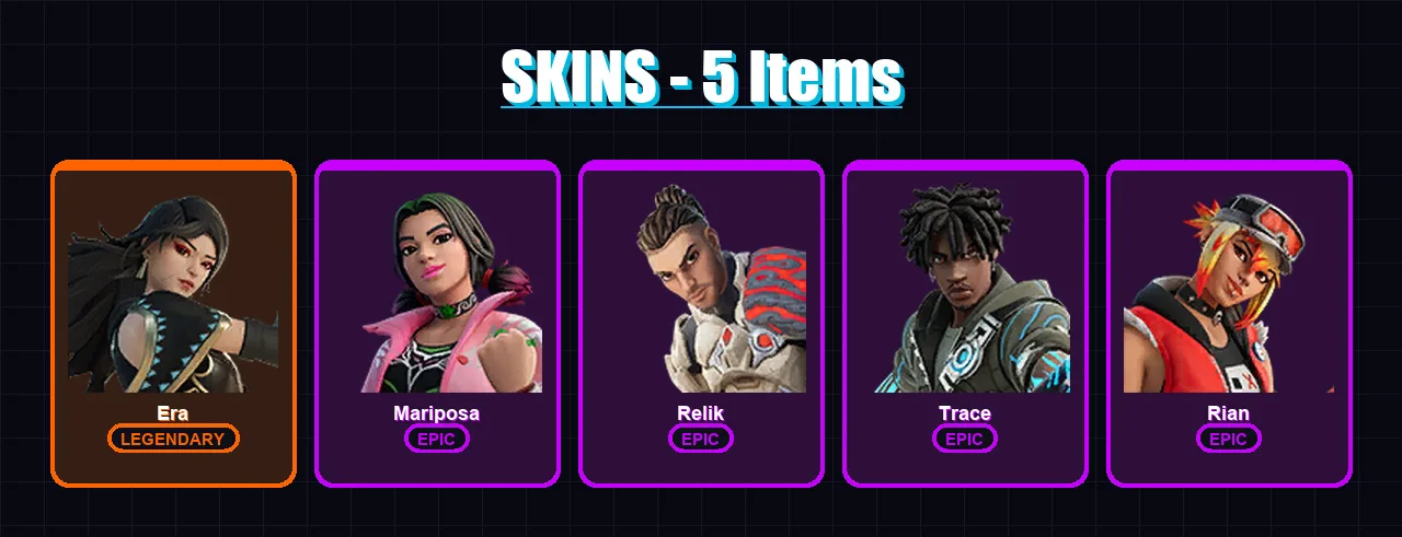 [PC/XBOX/PSN] | Era | Mariposa | Relik | Trace | Rian | 5 skin | 10 pickaxe | 8 emote | 11 glider | Lv103