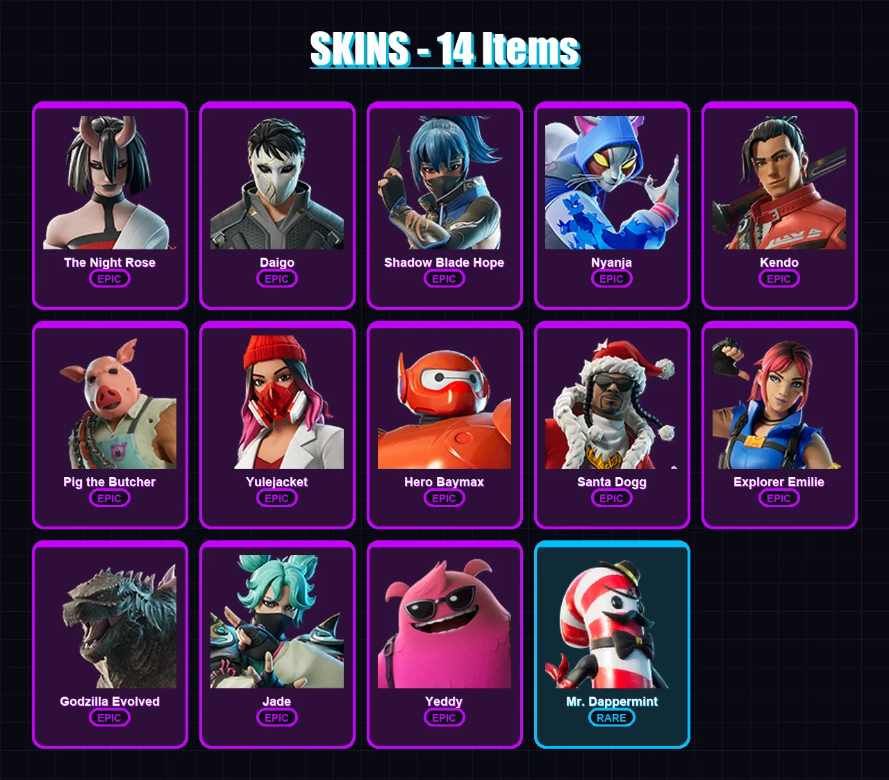 [PS4/PS5/XBOX/PC] | The Night Rose | Daigo | Shadow Blade Hope | Nyanja | Kendo | 14 skin | 26 pickaxe | 16 emote | 17 glider | Lv153