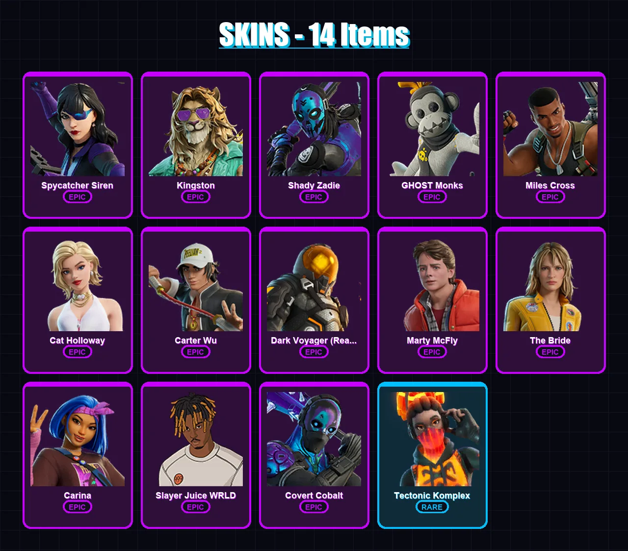 [PC/XBOX/PSN] | Spycatcher Siren | Kingston | Shady Zadie | GHOST Monks | Miles Cross | 14 skin | 34 pickaxe | 17 emote | 24 glider | Lv446