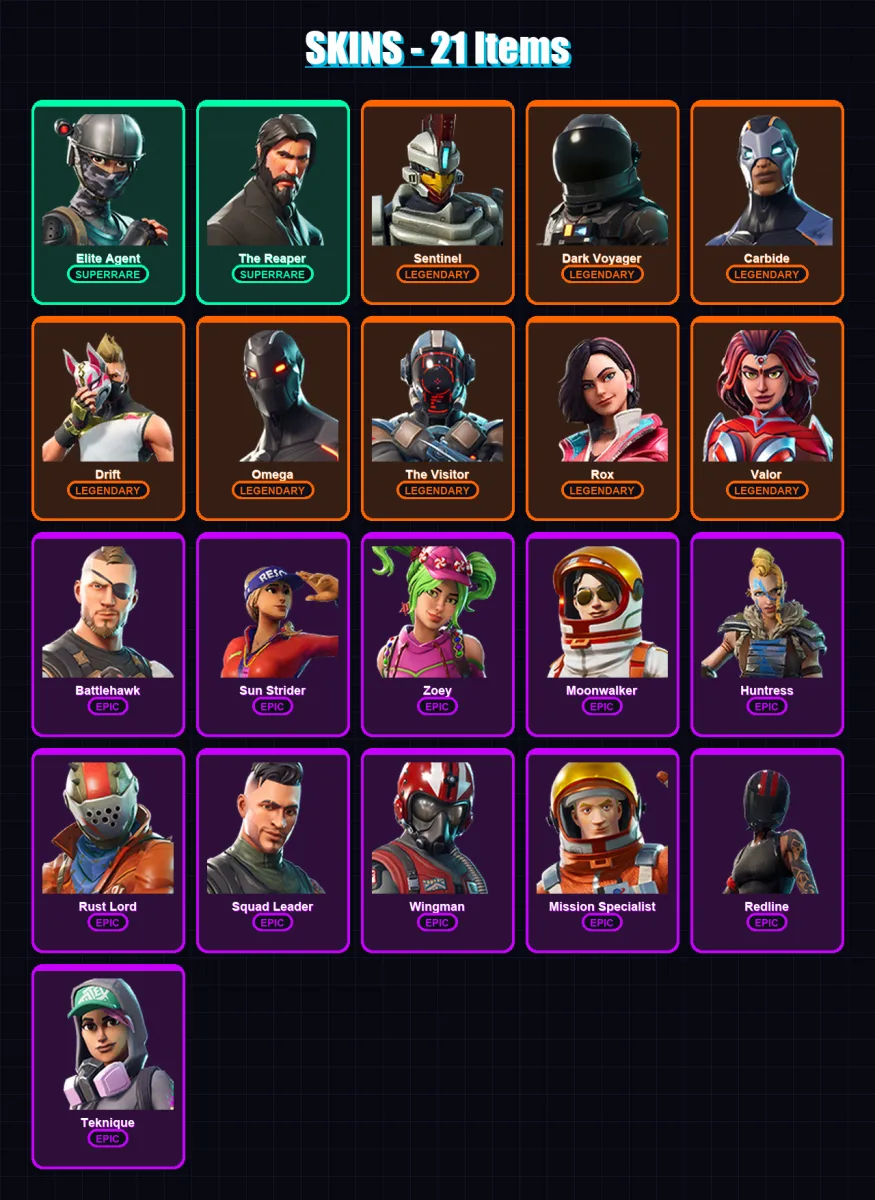 [PC/XBOX] | Elite Agent | The Reaper | Sentinel | Dark Voyager | Carbide | 21 skin | 17 pickaxe | 21 emote | 24 glider | Lv401