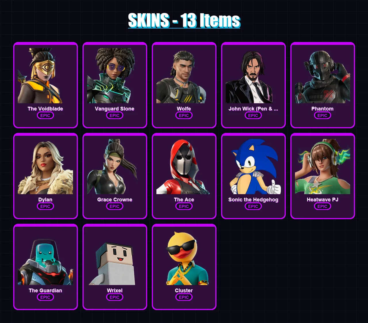 [PS4/PS5/XBOX/PC] | The Voidblade | Vanguard Slone | Wolfe | John Wick (Pen & Ink) | Phantom | 13 skin | 34 pickaxe | 21 emote | 27 glider | Lv427