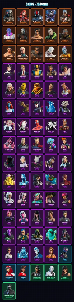 [PS4/PS5/XBOX/PC] | Predator | The Imagined | The Foundation | Spire Assassin | Ronin | 76 skin | 76 pickaxe | 67 emote | 70 glider | Lv1032