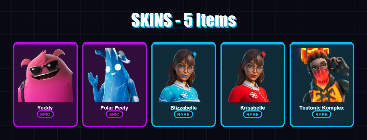 [PC/XBOX/PSN] | Yeddy | Polar Peely | Blizzabelle | Krisabelle | Tectonic Komplex | 5 skin | 28 pickaxe | 23 emote | 23 glider | Lv420