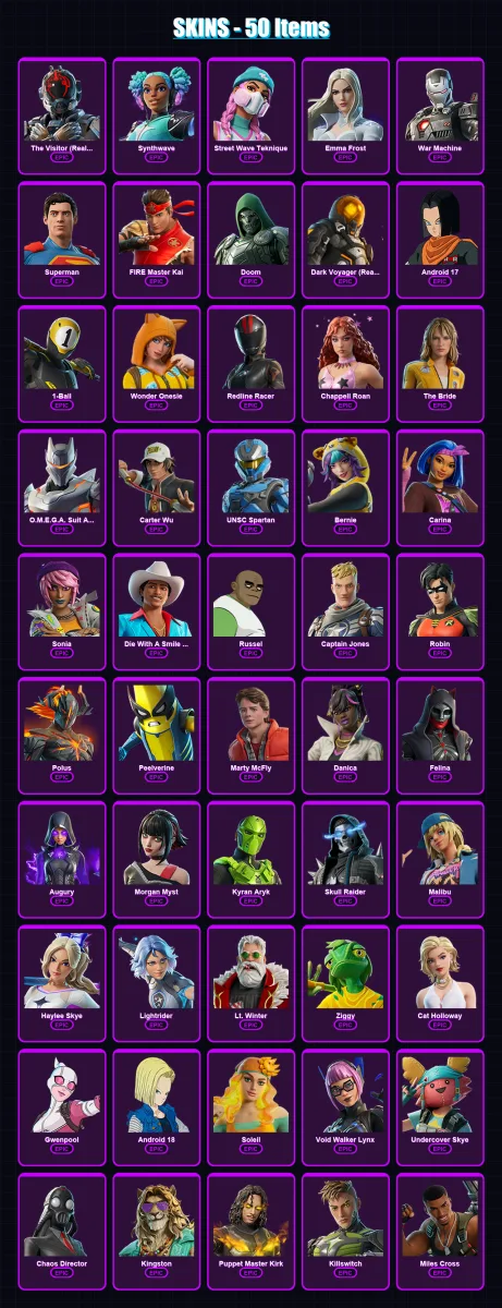 [PC/XBOX/PSN] | The Visitor (Reality Unknown) | Synthwave | Street Wave Teknique | 50 skin | Lv357 — Fortnite account
