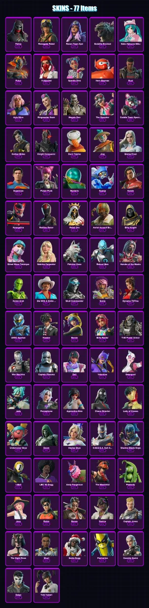 [PC/PSN] | Felina | Renegade Rebel | Raven Team Syd | Godzilla Evolved | Neko Hatsune Miku | 77 skin | 82 pickaxe | 53 emote | 51 glider | Lv493