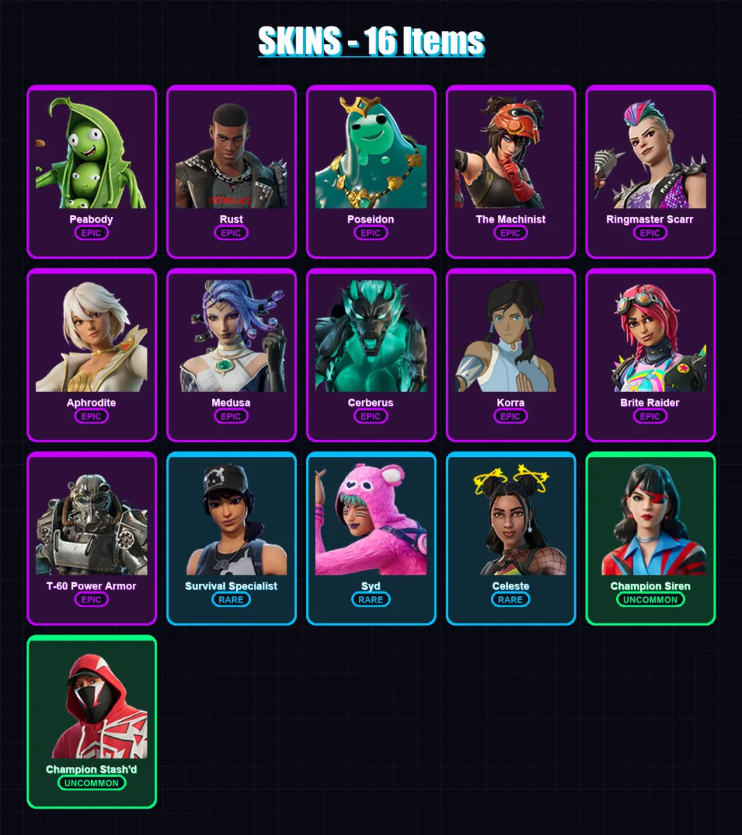 [PC/XBOX/PSN] | Peabody | Rust | Poseidon | The Machinist | Ringmaster Scarr | 16 skin | 39 pickaxe | 21 emote | 29 glider | Lv283