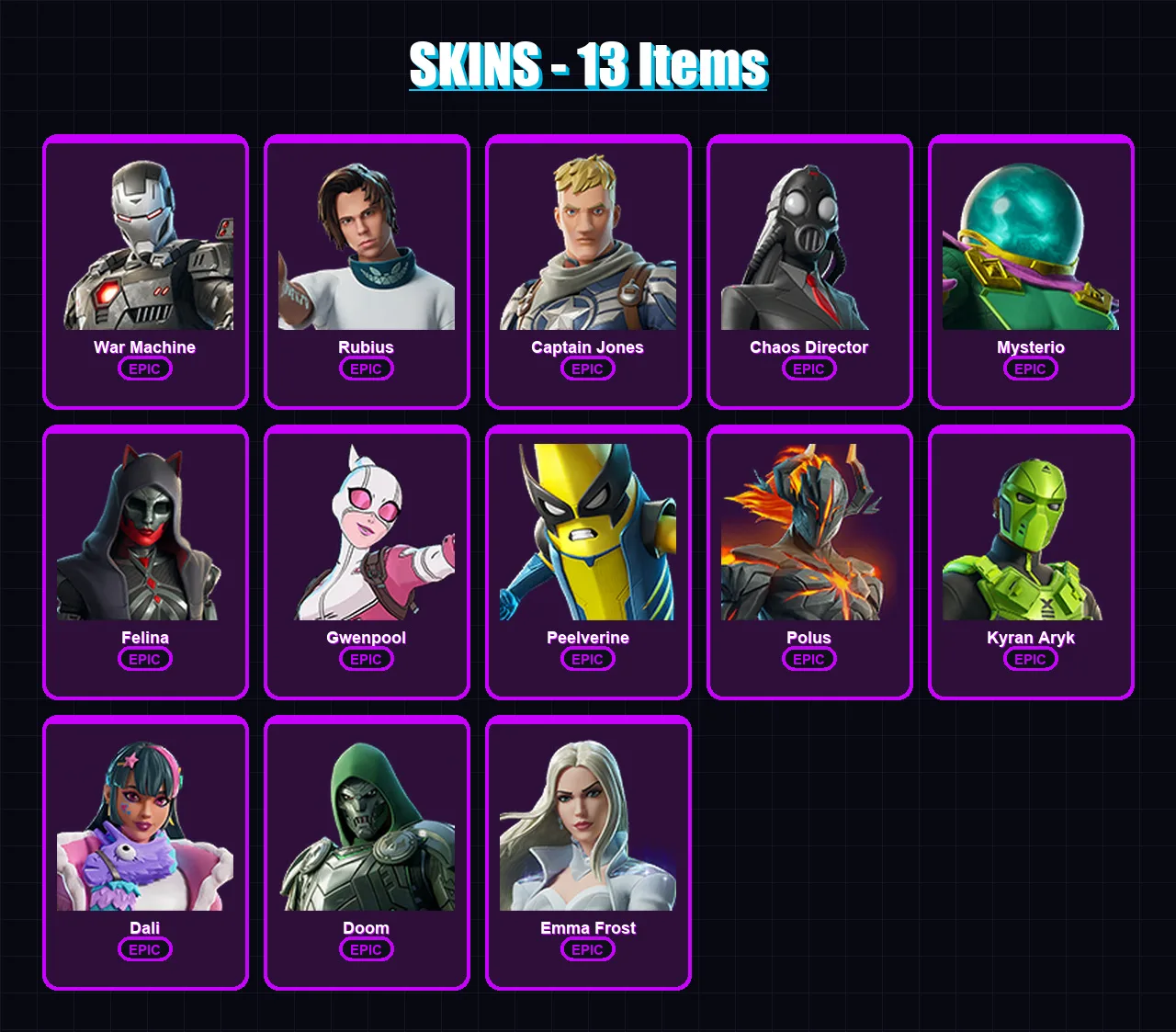 [PC/PSN] | War Machine | Rubius | Captain Jones | Chaos Director | Mysterio | 13 skin | 16 pickaxe | 12 emote | 12 glider | Lv145