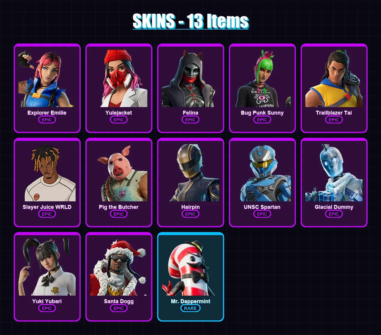 [PS4/PS5/XBOX/PC] | Explorer Emilie | Yulejacket | Felina | Bug Punk Sunny | Trailblazer Tai | 13 skin | 76 pickaxe | 28 emote | 44 glider | Lv826 — Fortnite account