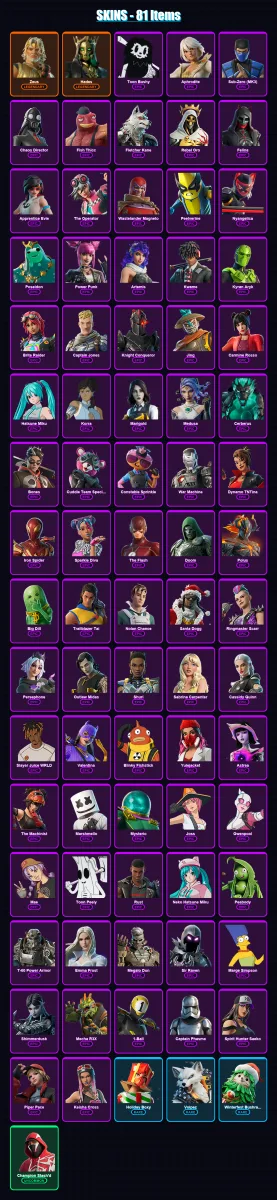 [PS4/PS5/XBOX/PC] | Zeus | Hades | Toon Bushy | Aphrodite | Sub-Zero (MK3) | 81 skin | 108 pickaxe | 74 emote | 67 glider | Lv777