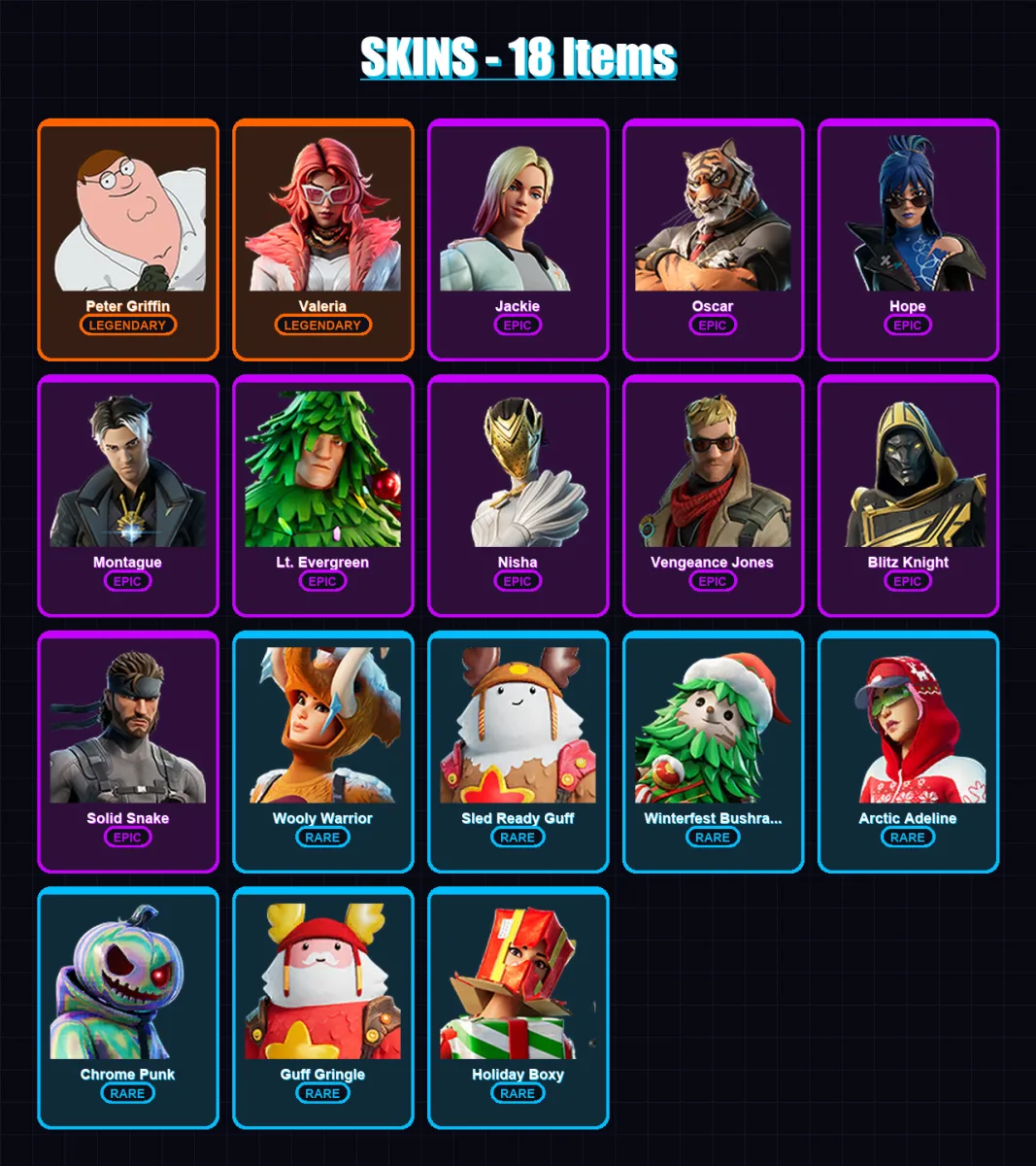 [PC/XBOX] | Peter Griffin | Valeria | Jackie | Oscar | Hope | 18 skin | 27 pickaxe | 22 emote | 33 glider | Lv523