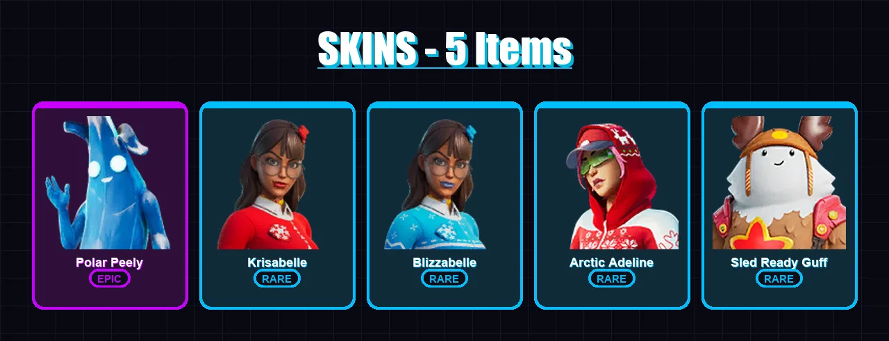 [PC/PSN] | Polar Peely | Krisabelle | Blizzabelle | Arctic Adeline | Sled Ready Guff | 5 skin | 12 pickaxe | 12 emote | 17 glider | Lv157