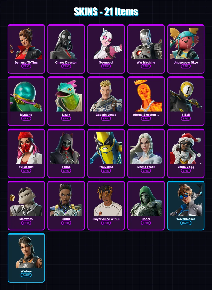 [PC/XBOX/PSN] | Dynamo TNTina | Chaos Director | Gwenpool | War Machine | Undercover Skye | 21 skin | 34 pickaxe | 20 emote | 24 glider | Lv340