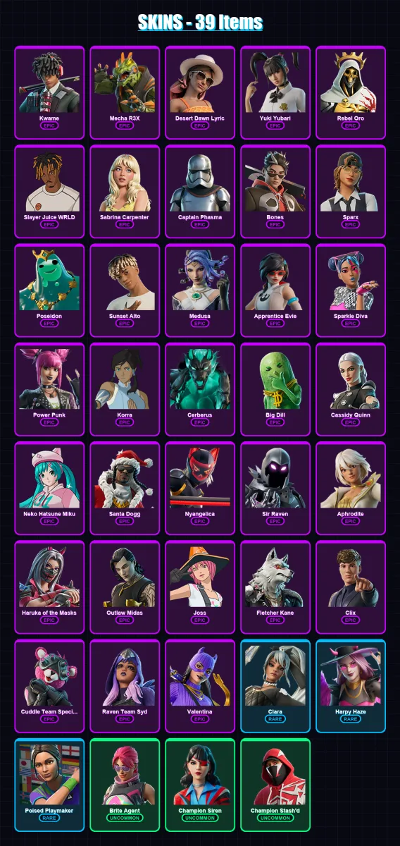 [PC/XBOX] | Kwame | Mecha R3X | Desert Dawn Lyric | Yuki Yubari | Rebel Oro | 39 skin | 49 pickaxe | 34 emote | 37 glider | Lv219 — Fortnite account