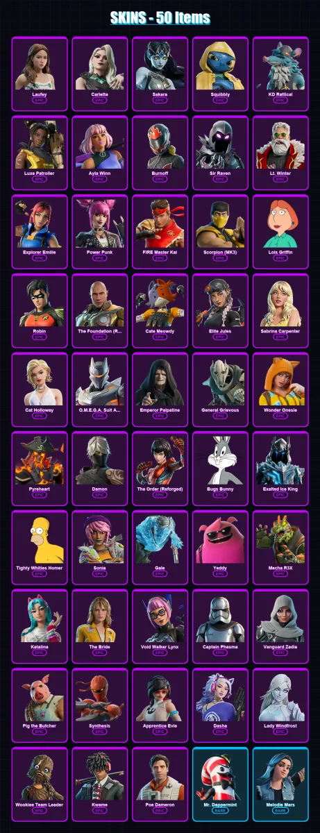 [PC/XBOX/PSN] | Laufey | Carletta | Sakara | Squibbly | KD Rattical | 50 skin | 58 pickaxe | 39 emote | 34 glider | Lv229
