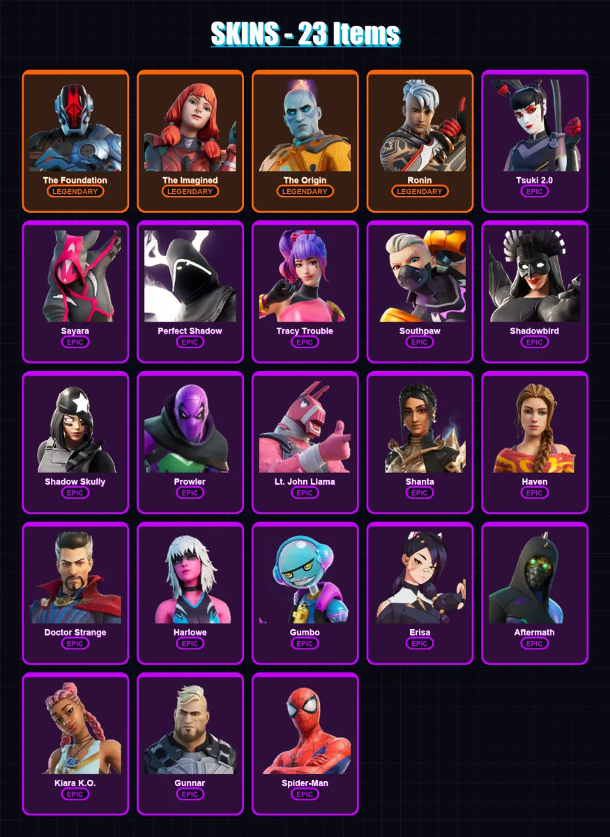 [PC/XBOX/PSN] | The Foundation | The Imagined | The Origin | Ronin | Tsuki 2.0 | 23 skin | 22 pickaxe | 19 emote | 20 glider | Lv272