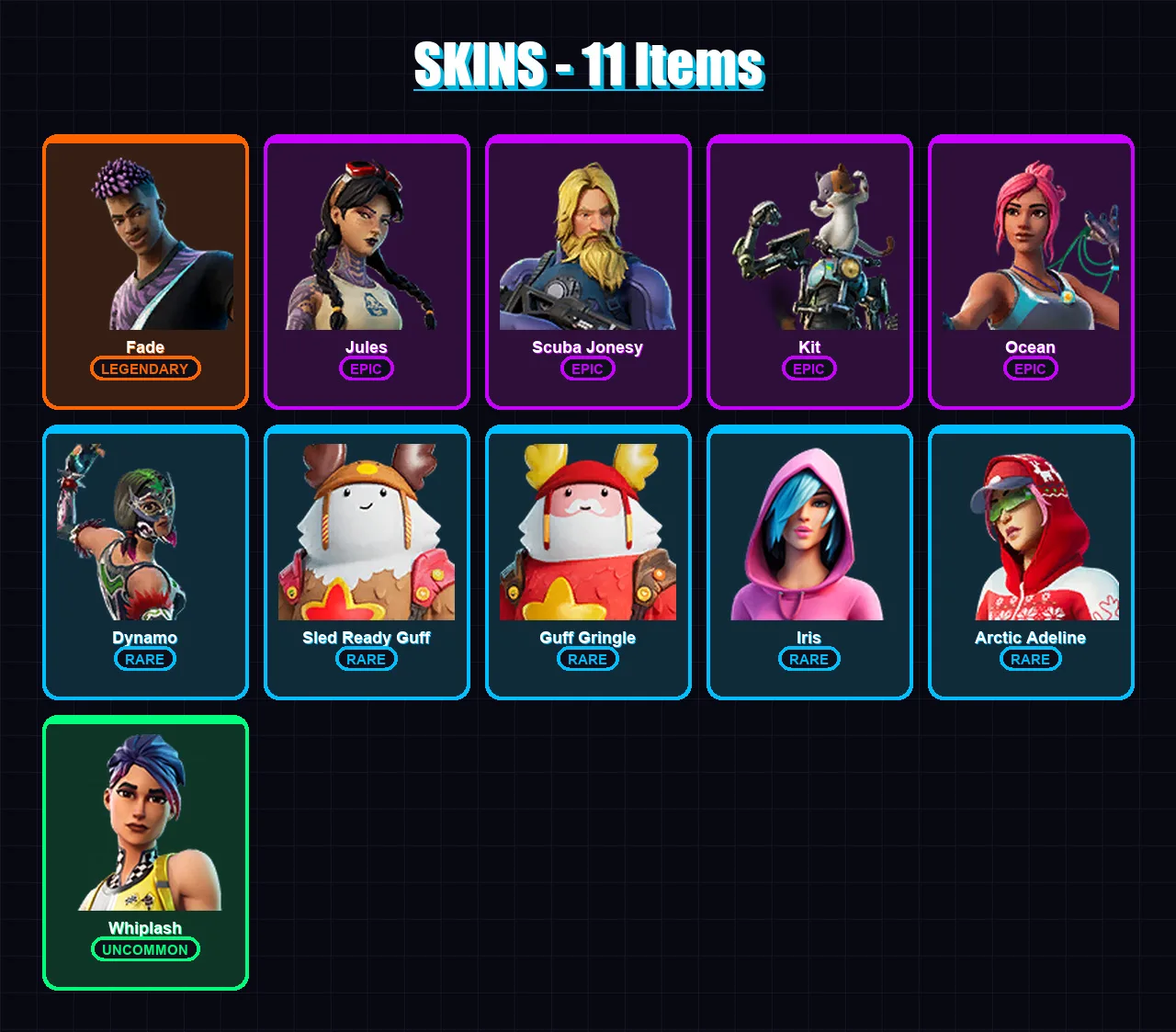 [PC/XBOX/PSN] | Fade | Jules | Scuba Jonesy | Kit | Ocean | 11 skin | 11 pickaxe | 16 emote | 15 glider | Lv141