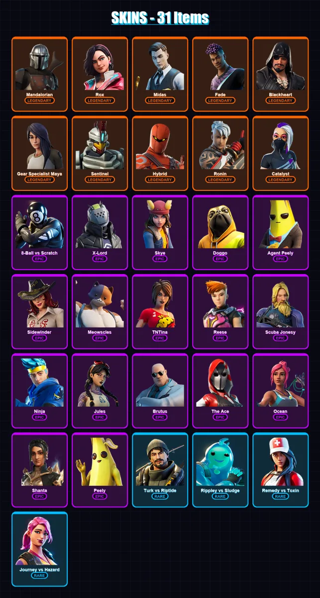 [PS4/PS5/XBOX/PC] | Mandalorian | Rox | Midas | Fade | Blackheart | 31 skin | 32 pickaxe | 38 emote | 30 glider | Lv457