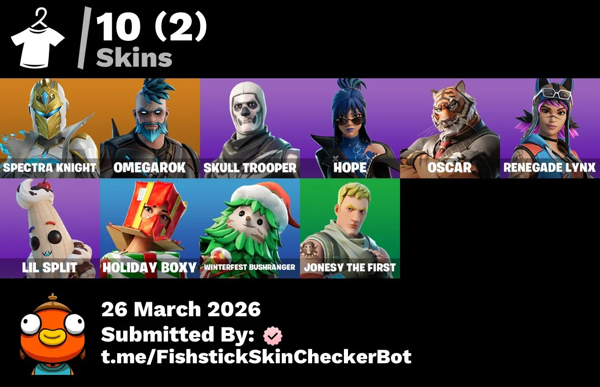 XBOX/PSN/PC 10 skins | Skull Trooper Get Griddy Omegarok Holiday Boxy Oscar Reaper Boogie Down Spectra Knight Hope | 600 VB — Fortnite account